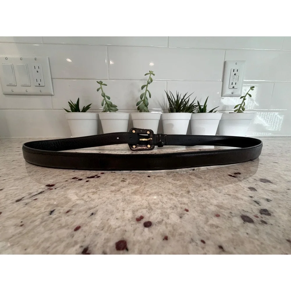 Ralph‎ Lauren Black/Brown Leather Belt Gold Buckle Size L 132 cm